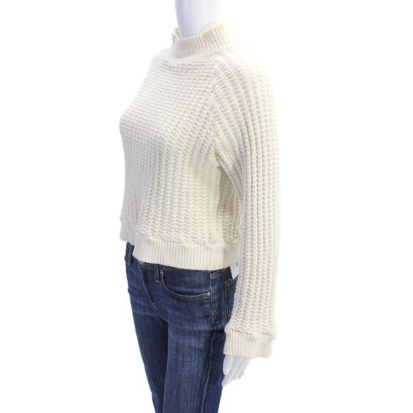 Samuji Womens Cotton Long Sleeve Textured Mock Neck Sweater Cream Size S - Picture 2 of 6